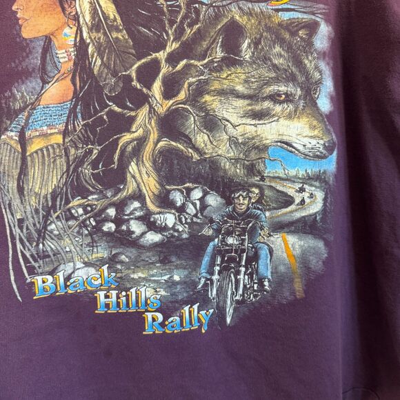 Vintage 1996 90s Sturgis Biker 3D Emblem Black Hills Rally Wolf L T-Shirt Crop - Picture 8 of 10